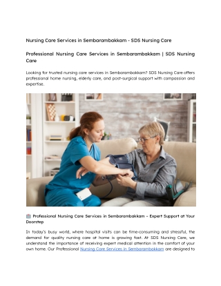 Nursing Care Services in Sembarambakkam - SDS Nursing Care