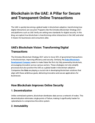 Blockchain in the UAE: Driving Secure, Transparent, and Innovative Digital Trans