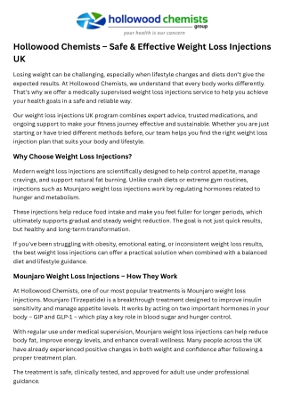 Hollowood Chemists – Trusted Weight Loss Injections UK