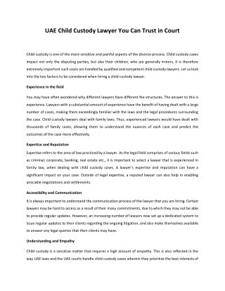 UAE Child Custody Lawyer You Can Trust in Court