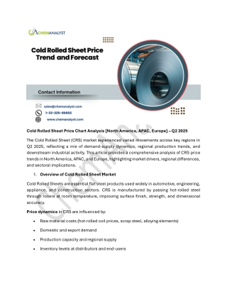 Cold Rolled Sheet Price Chart, Trend, Index, News, Demand and Forecast