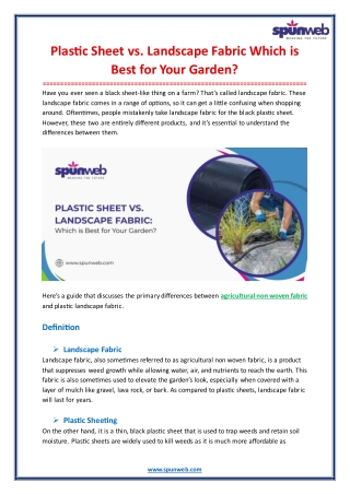 Plastic Sheet vs. Landscape Fabric: Which is Best for Your Garden?