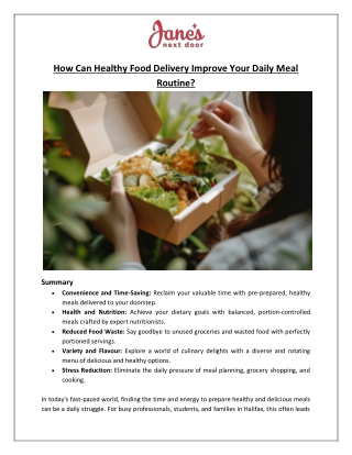 How Can Healthy Food Delivery Improve Your Daily Meal Routine - Jane's Next Door