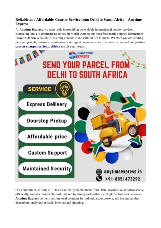 ChatGPT said:  Courier Charges for South Africa – Anytime Express
