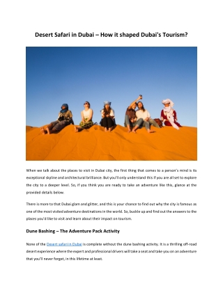 Desert Safari in Dubai – How it shaped Dubai's Tourism