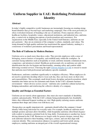 Uniform Supplier in UAE: Redefining Professional Identity