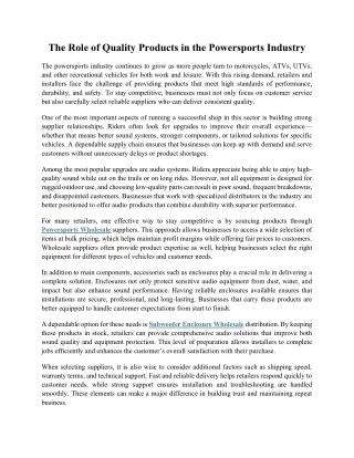 The Role of Quality Products in the Powersports Industry