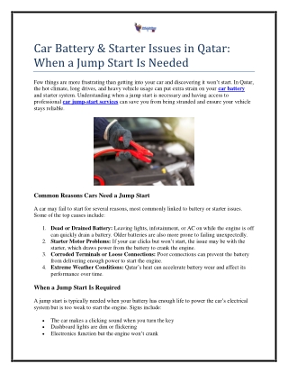 Car Battery and Starter Issues in Qatar When a Jump Start Is Needed