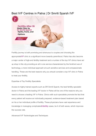 Best IVF Centres in Patna _ Dr Smriti Sparsh IVF
