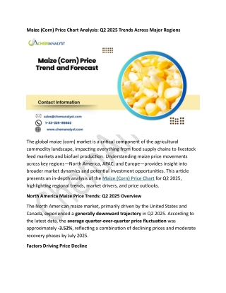 Maize (Corn) Price Chart, Trend, Index, News, Demand and Forecast