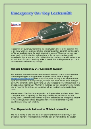 Emergency Car Key Locksmith