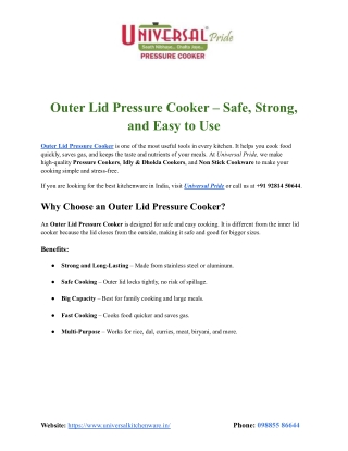 Outer Lid Pressure Cooker