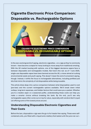 Electronic Cigarettes Price Comparison: Disposable vs. Rechargeable Vaporizers