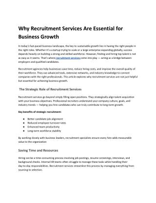 Why Recruitment Services Are Essential for Business Growth