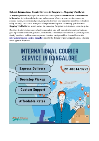 International Courier Service Bangalore – Connecting You to the World with Trust