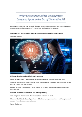 What Sets a Great AI-ML Development Company Apart in the Era of Generative AI