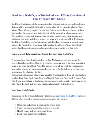 Kaal Sarp Dosh Puja in Trimbakeshwar _ Effects, Calculator & Puja by Pandit Ravi Guruji