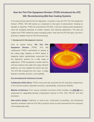 How the Thin Film Equipment Division (TFED) Introduced the ATS 500 Revolutionizing Mid-Size Coating Systems