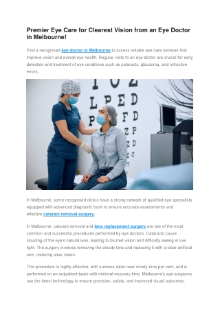 Premier Eye Care for Clearest Vision from an Eye Doctor in Melbourne
