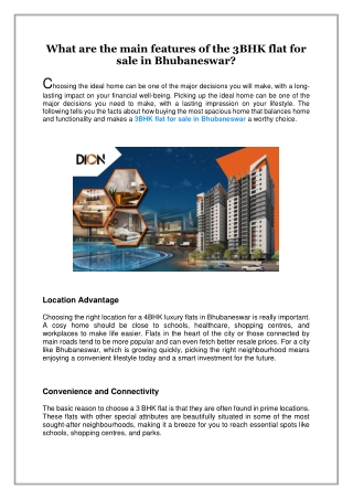 What are the main features of the 3BHK flat for sale in Bhubaneswar