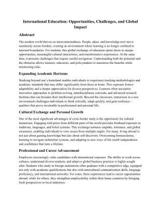 International Education: Opportunities, Challenges, and Global Impact