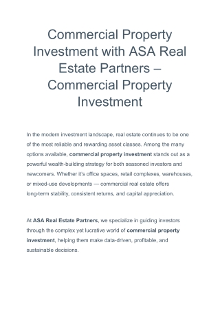 Smart Real Estate Investment in Melbourne | ASA Real Estate Partners