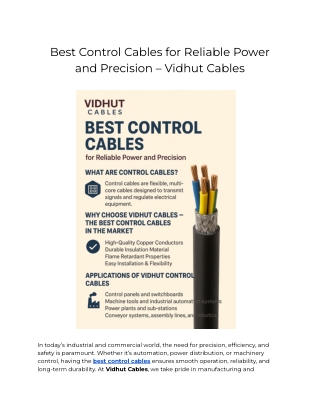 Best Control Cables for Reliable Power and Precision – Vidhut Cables