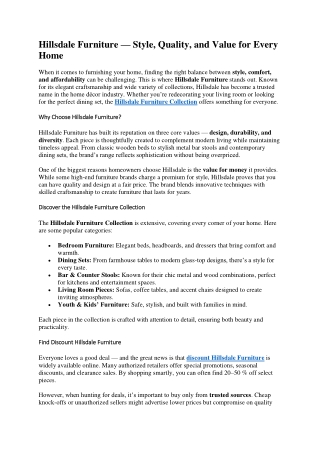 Hillsdale Furniture — Style, Quality, and Value for Every Home