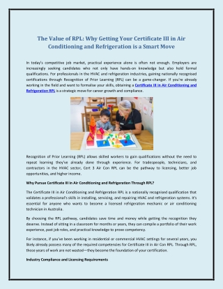 The Value of RPL: Why Getting Your Certificate III in Air Conditioning and Refri