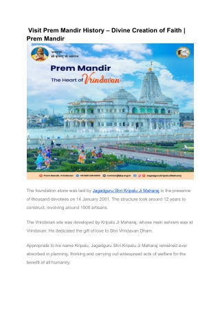Visit Prem Mandir History – Divine Creation of Faith _ Prem Mandir
