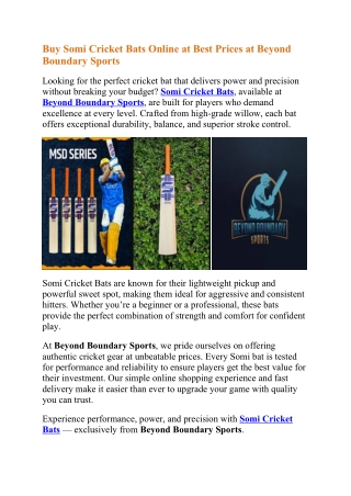 Buy Somi Cricket Bats Online at Best Prices at Beyond Boundary Sports