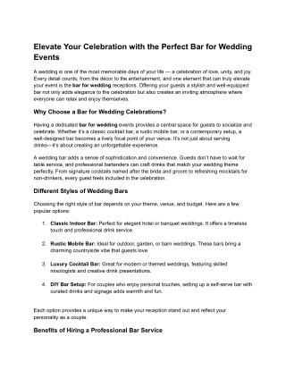 Elevate Your Celebration with the Perfect Bar for Wedding Events