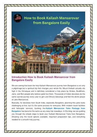How to Book Kailash Mansarovar from Bangalore Easily