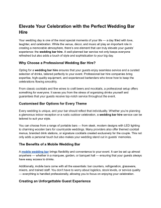 Elevate Your Celebration with the Perfect Wedding Bar Hire
