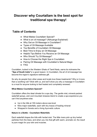 Best Spa resort in Kutralam, Tenkasi