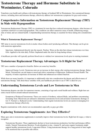 Testosterone Therapy Westminster