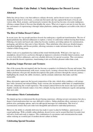 Pistachio Cake Dubai: A Nutty Indulgence for Dessert Lovers