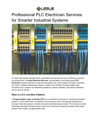 Professional PLC Electrician Services for Smarter Industrial Systems