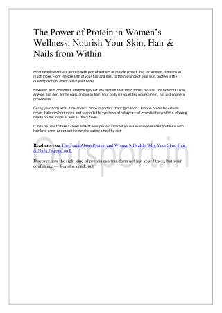 The Power of Protein in Women’s WellnessNourish Your Skin, Hair & Nails from Within