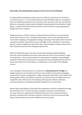 Patel India Streamlining International Courier Services from Mumbai