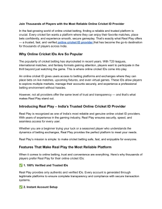 Join Thousands of Players with the Most Reliable Online Cricket ID Provider