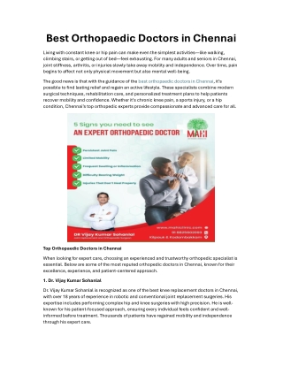 Best Orthopaedic Doctors in Chennai