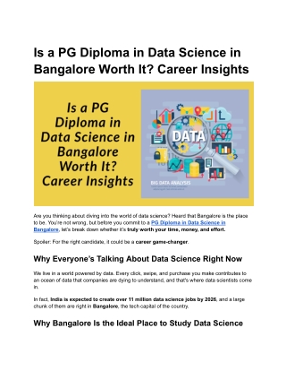 Is a PG Diploma in Data Science in Bangalore Worth It_ Career Insights