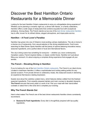 Best Hamilton Ontario Restaurants | The French Dining