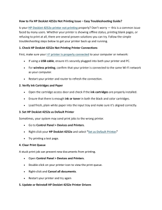 HP DeskJet 4252e Not Printing