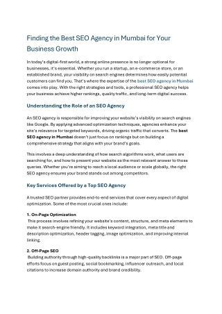 Finding the Best SEO Agency in Mumbai for Your Business Growth