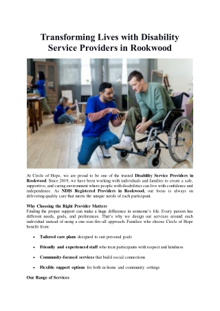 Transforming Lives with Disability Service Providers in Rookwood