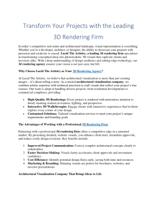 Transform Your Projects with the Leading 3D Rendering Firm