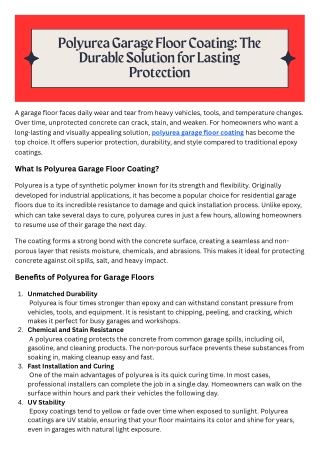 Polyurea Garage Floor Coating The Durable Solution for Lasting Protection