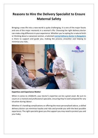Reasons to Hire the Delivery Specialist to Ensure Maternal Safety